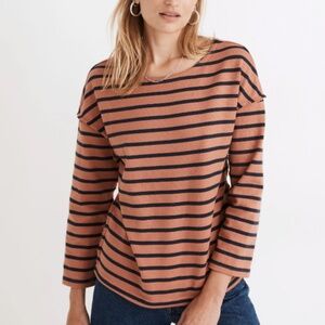 Madewell Long-Sleeve Tee, Orange and Navy Stripes, Size XS